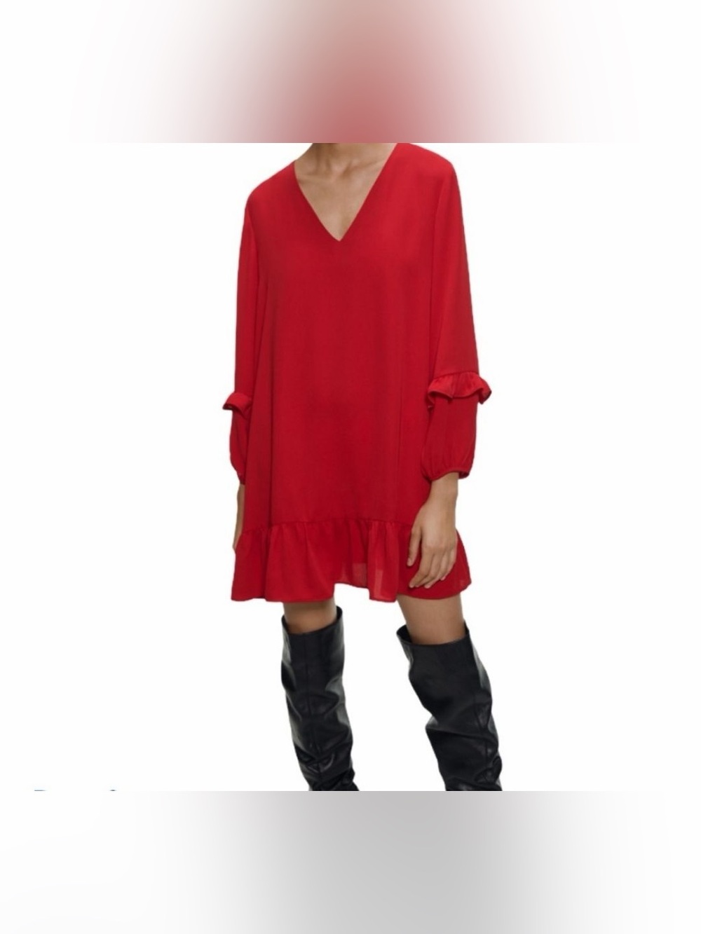 Zara Red V-Neck Ruffle Mini Dress